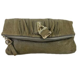 Vintage Charles David Olive Green Gray Leather Clutch